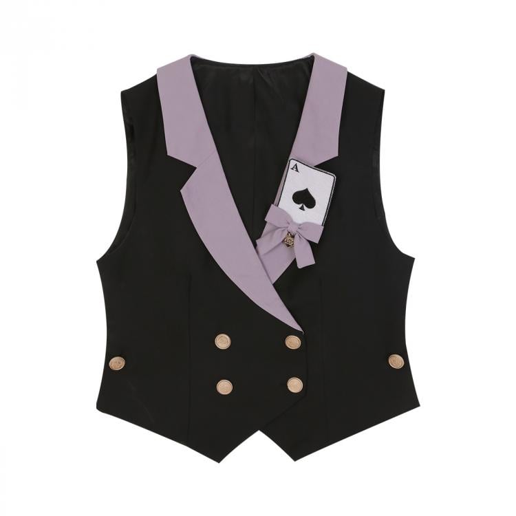 Poker Decorated Vest+Jumper Skirt+Tie Set