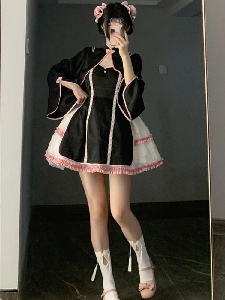 Pink Qi Style Jumper Skirt +Bolero+Apron Full Set