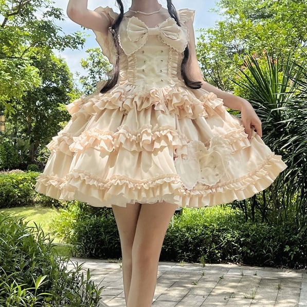 7 Color Options Lace-up Detail Sweetheart Neckline Ruffle Trim Hem Jumper Skirt