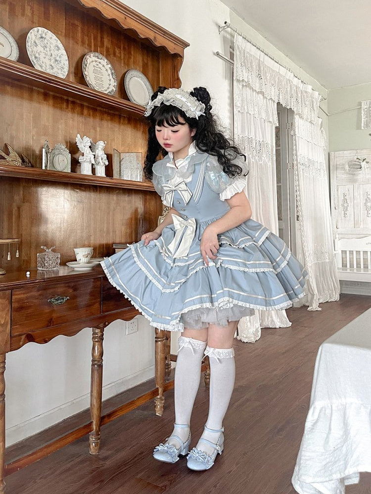 Untitled Sea Breeze Light Blue Sailor Lolita Tiered Skirt Jumper Skirt