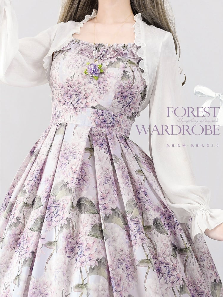 Purple Hydrangea Print Jumper Skirt Spring Summer Dress