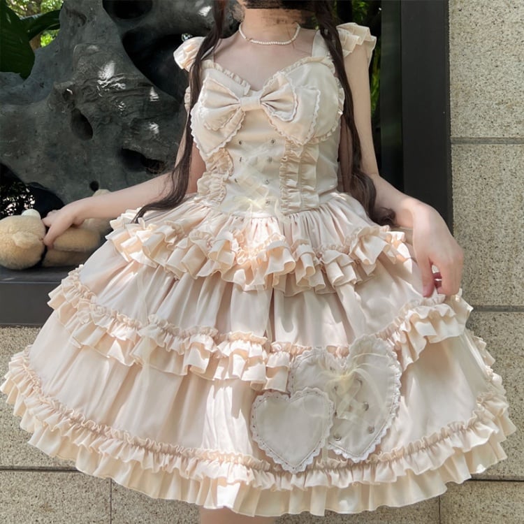 7 Color Options Lace-up Detail Sweetheart Neckline Ruffle Trim Hem Jumper Skirt