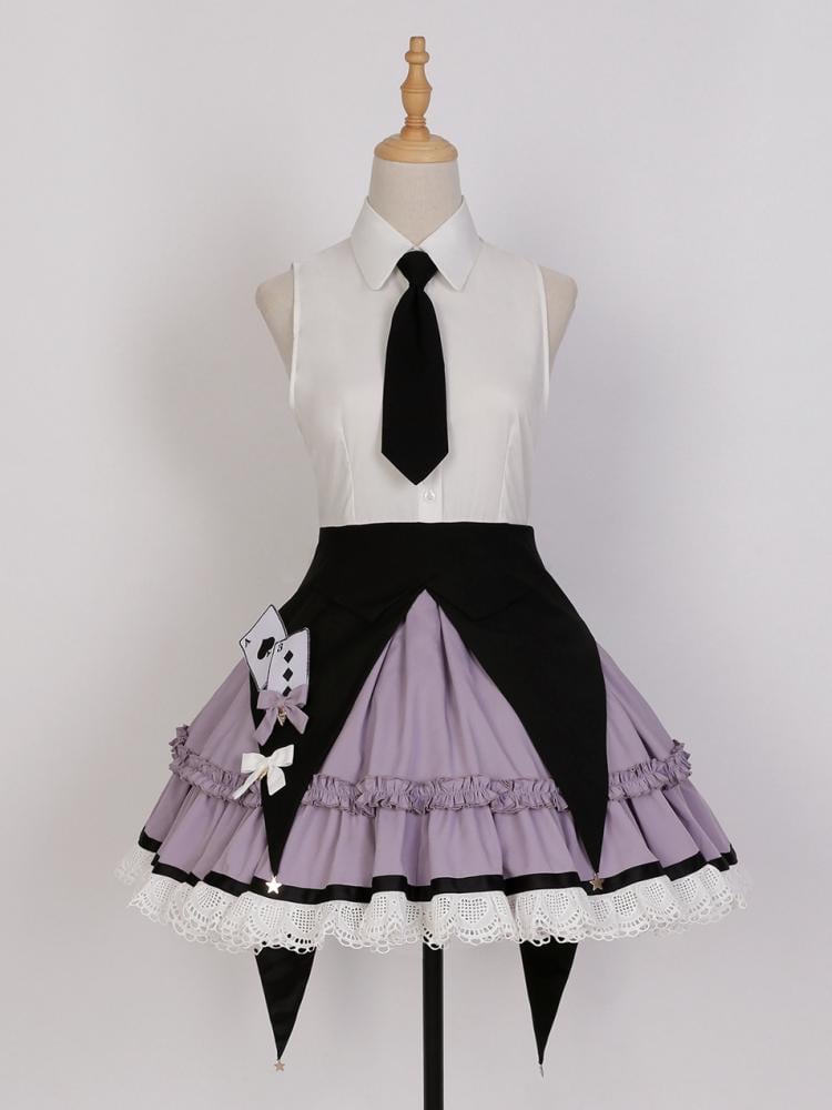 Poker Decorated Vest+Jumper Skirt+Tie Set