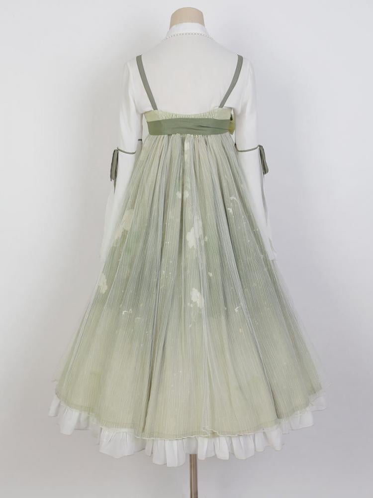 Light Green Floral and Butterfly Embroidery Han Slip Dress