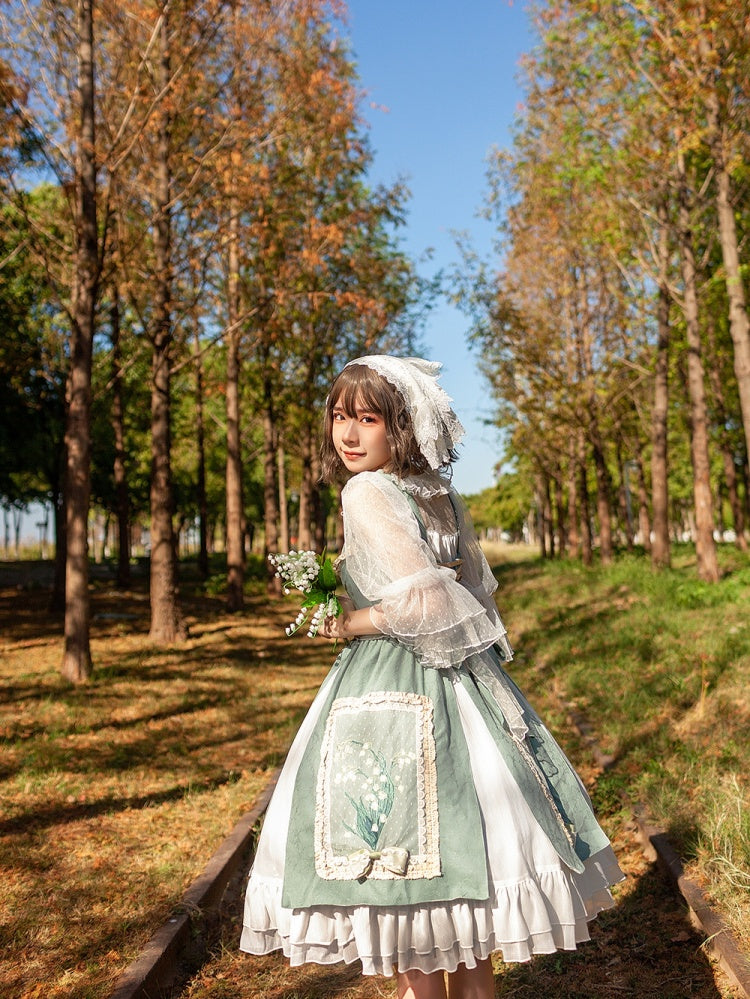 Lily of the Valley Color Light Green Bowknot Details HIgh Waist Jumper Skirt