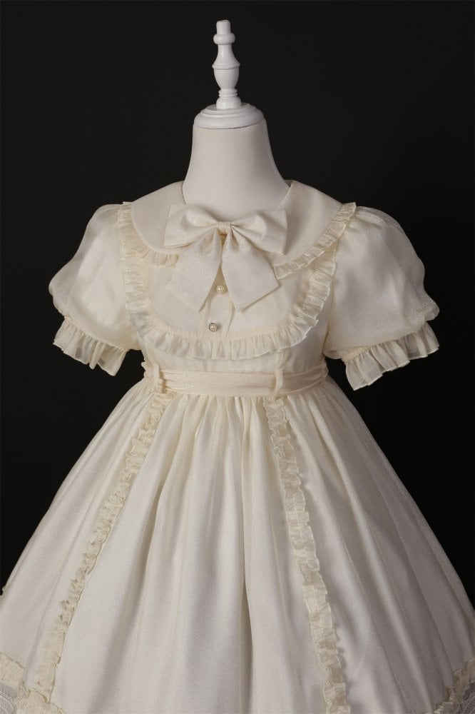 Warm Breeze Into String Peter Pan Collar High Waist Short Sleeves Lolita OP