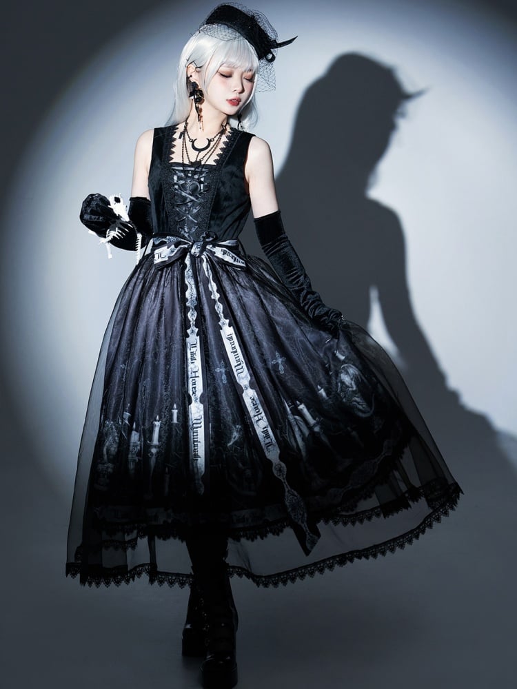 Gothic jumper skirt in black with dragon print styled for women