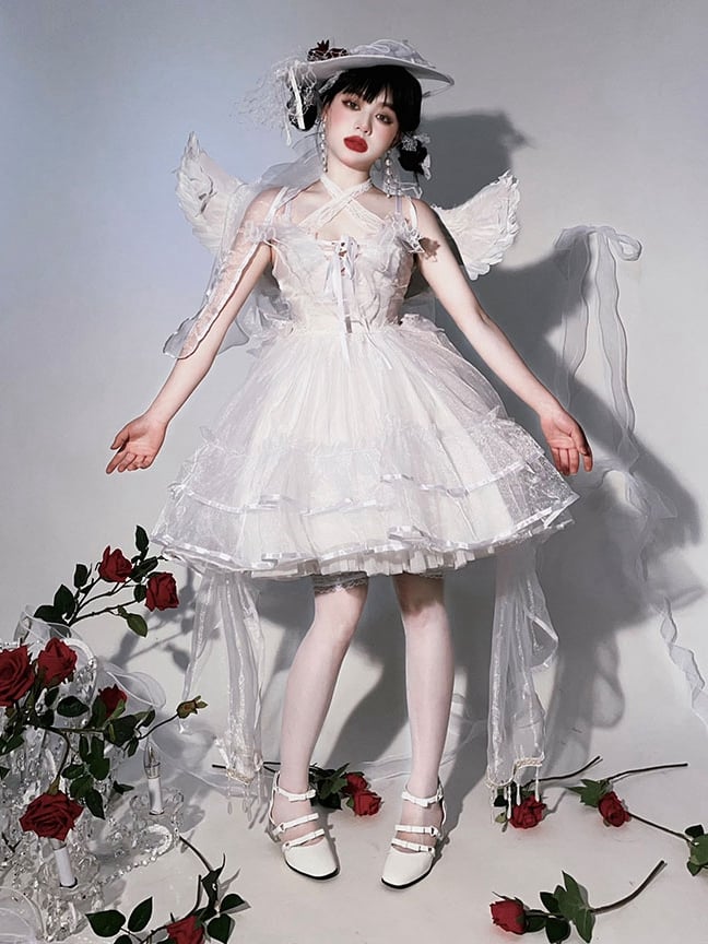 Plus Size Friendly Seven Deadly Sins Halter Neck Sweetheart Neckline Tiered Skirt and Flounce Hem Lolita JSK