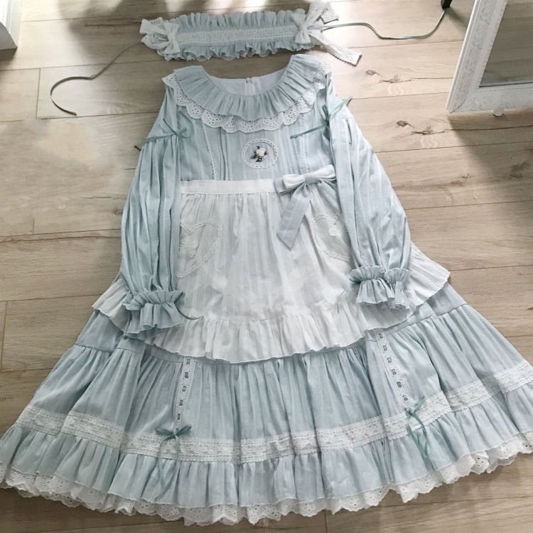 Short Version Margarita Floal Embroidery Bodice Round Neck High Waist Long Sleeves One Piece