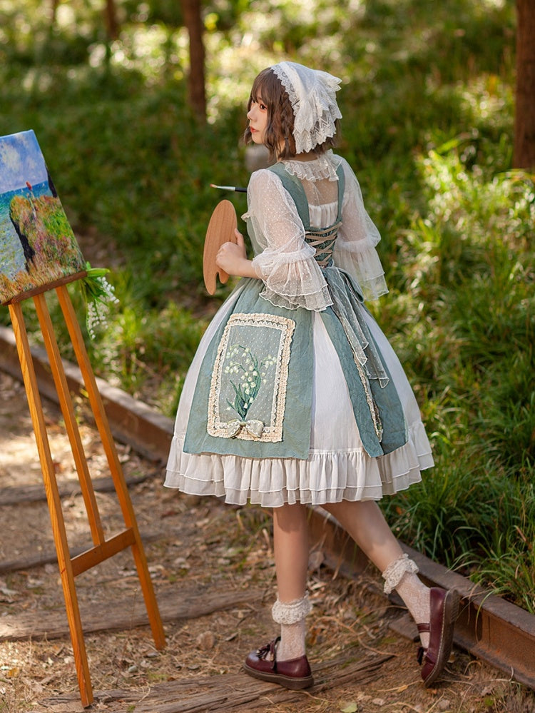 Lily of the Valley Color Light Green Bowknot Details HIgh Waist Jumper Skirt