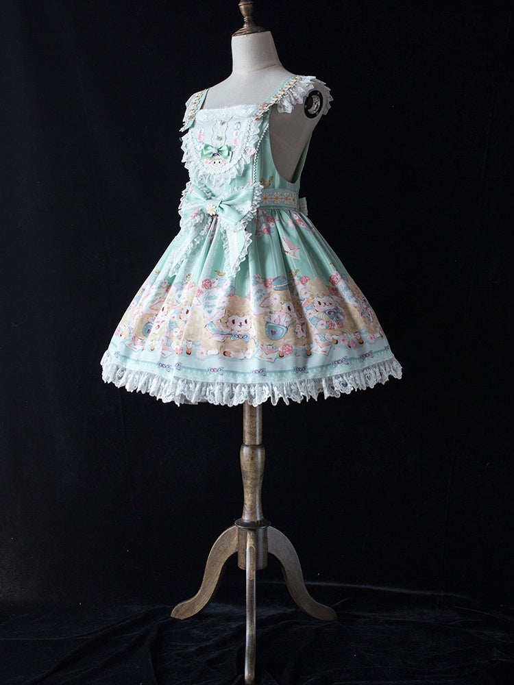 Lamb Print Bowknot Details Jumper Skirt