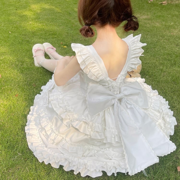 7 Color Options Lace-up Detail Sweetheart Neckline Ruffle Trim Hem Jumper Skirt