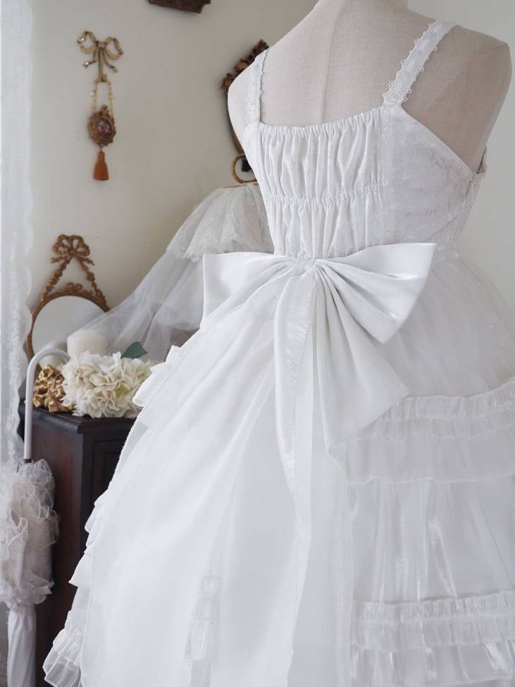 White Tiered Ruffle Skirt High Waist Jumper Skirt
