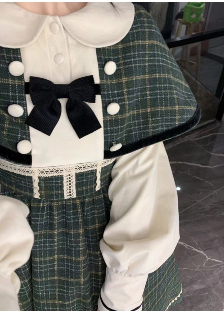 Southern Theater Green Plaid Pattern Peter Pan Collar OP