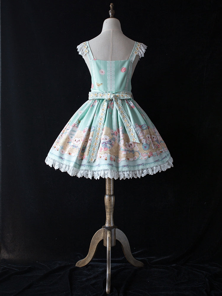 Lamb Print Bowknot Details Jumper Skirt