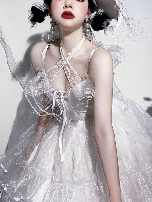 Plus Size Friendly Seven Deadly Sins Halter Neck Sweetheart Neckline Tiered Skirt and Flounce Hem Lolita JSK