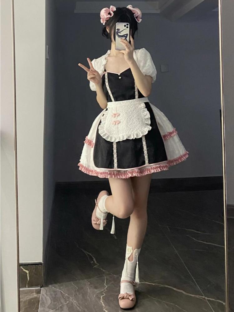 Pink Qi Style Jumper Skirt +Bolero+Apron Full Set