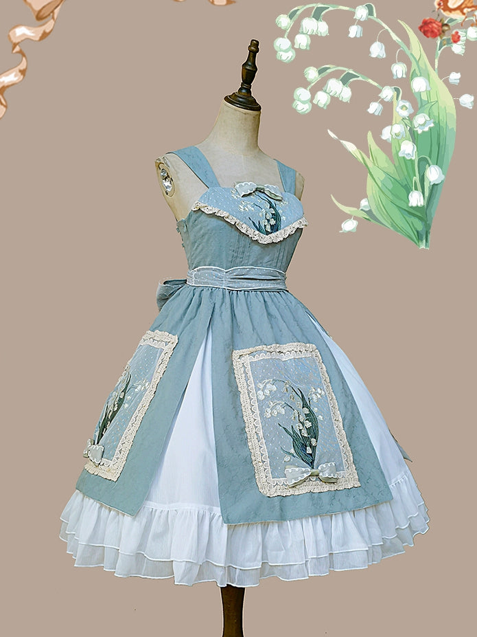 Lily of the Valley Color Light Green Bowknot Details HIgh Waist Jumper Skirt