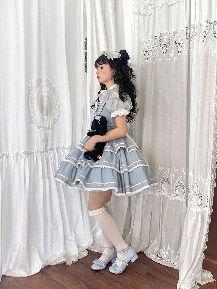 Untitled Sea Breeze Light Blue Sailor Lolita Tiered Skirt Jumper Skirt