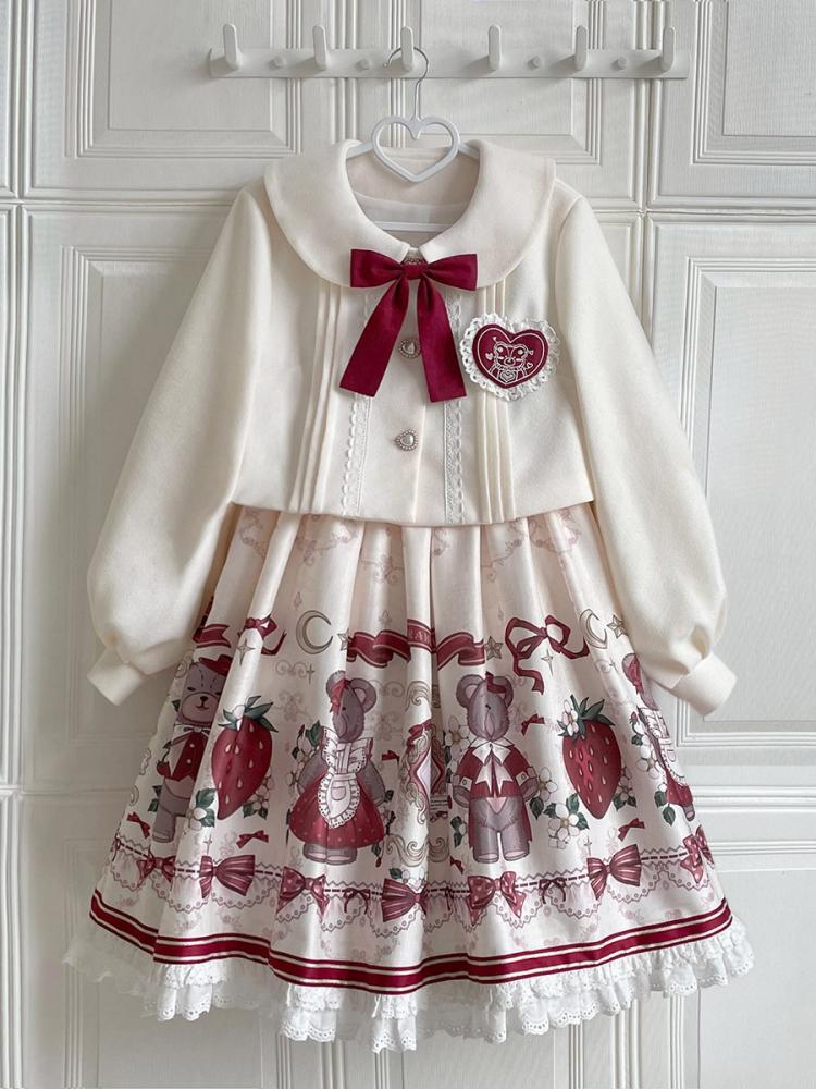 Winter Gift Square Neckline Sweet Jumper Skirt / Short Jacket Set