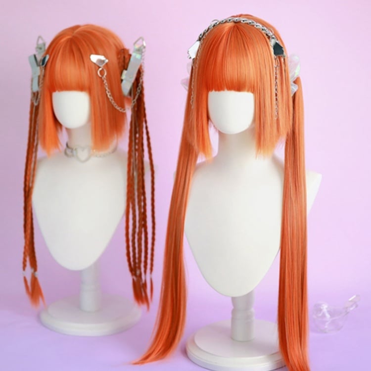 Orange Chin Bob Cut Wig with Ponytail Jaw Clips