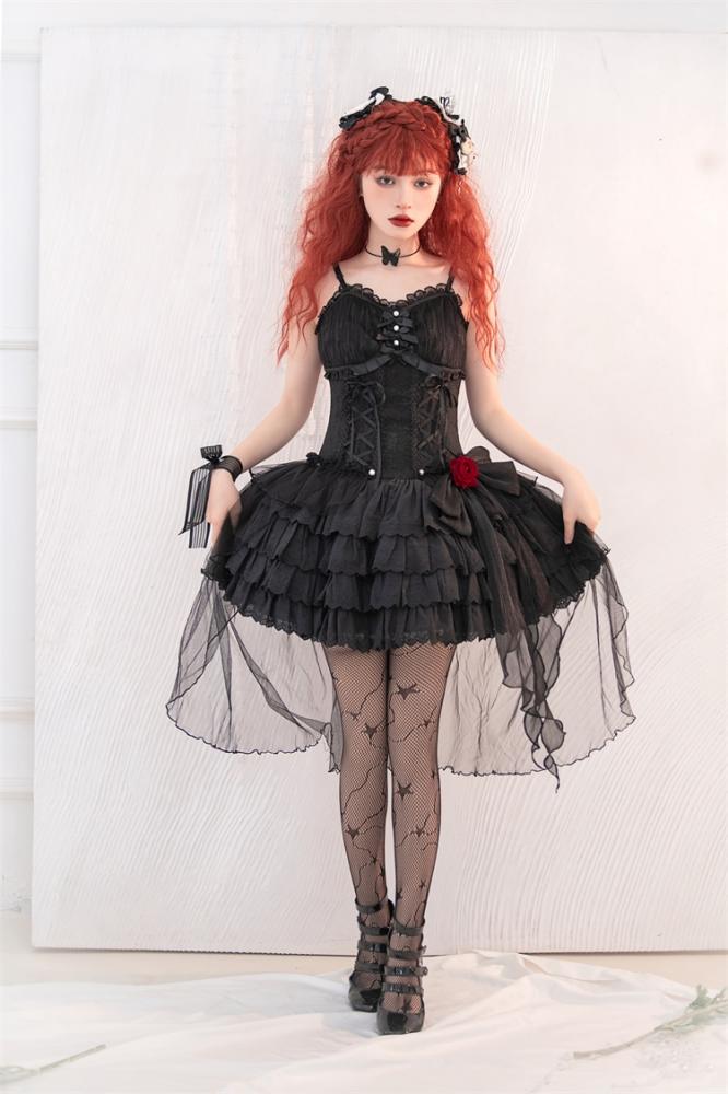 Little Rose Kuro and Shiro Style Sweetheart Neckline High Waist Jumper Skirt