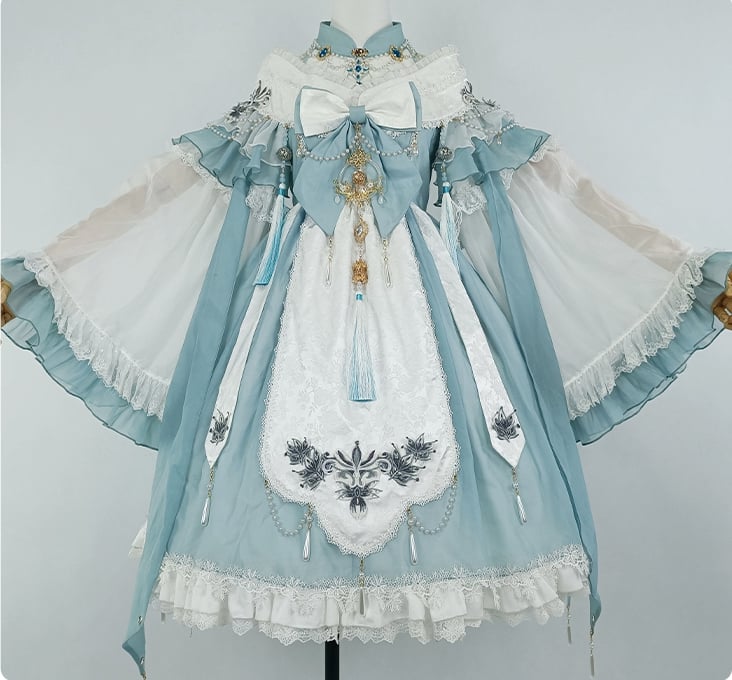 Deer and Epiphyllum Archaic Style Epiphyllum Print Beads Chain Decoration Lolita JSK Set