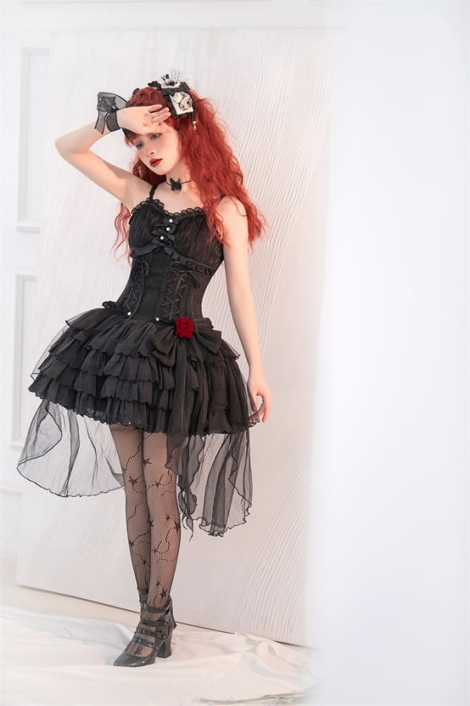 Little Rose Kuro and Shiro Style Sweetheart Neckline High Waist Jumper Skirt
