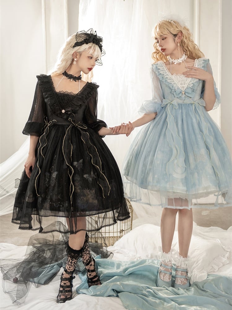 Sweet Bowknot Details Ruffle Neckline Beads Halter Neck Long Sleeves One Piece