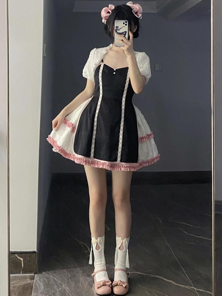 Pink Qi Style Jumper Skirt +Bolero+Apron Full Set