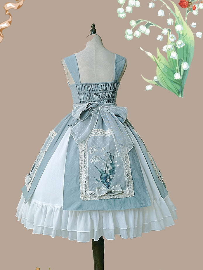Lily of the Valley Color Light Green Bowknot Details HIgh Waist Jumper Skirt