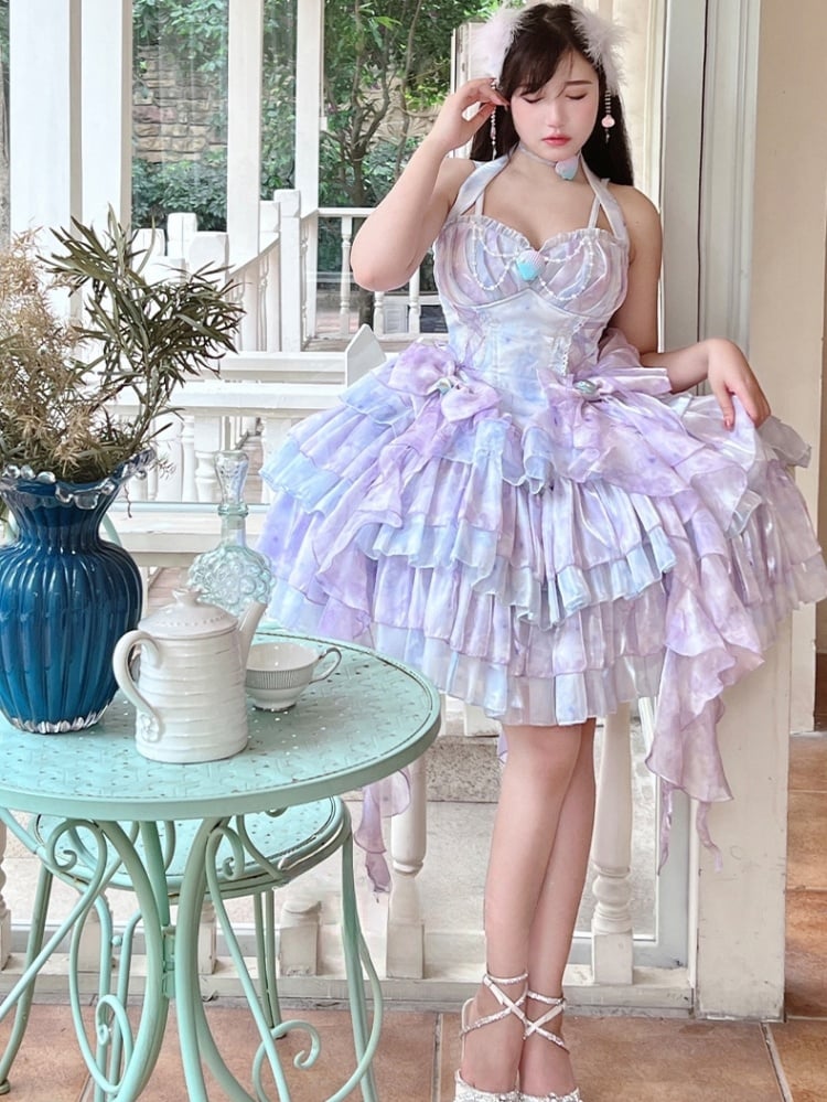 Sea Shell Bowknots Purple Corset Dress Mermaid Princess Summer Holiday Dress