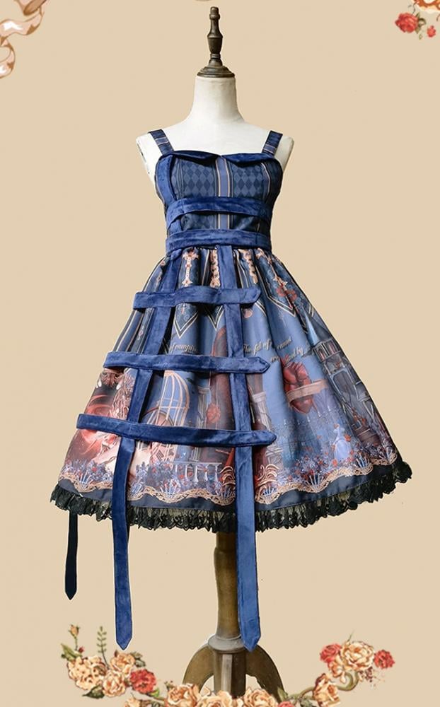 Midnight Magic Sweetheart Neckline High Waist Ruffle Trim Jumper Skirt