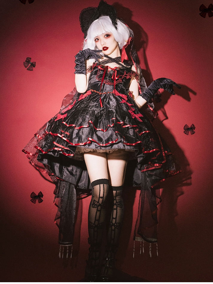 Plus Size Friendly Seven Deadly Sins Halter Neck Sweetheart Neckline Tiered Skirt and Flounce Hem Lolita JSK