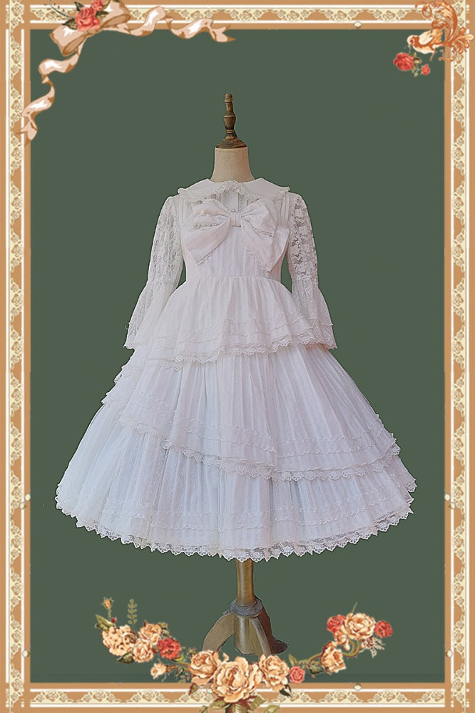 Dawn Tower Color White Big Bow Bodice High Waist Jumper Skirt