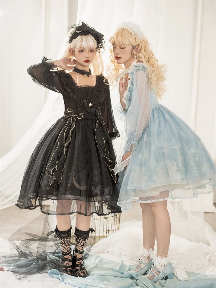 Sweet Bowknot Details Ruffle Neckline Beads Halter Neck Long Sleeves One Piece