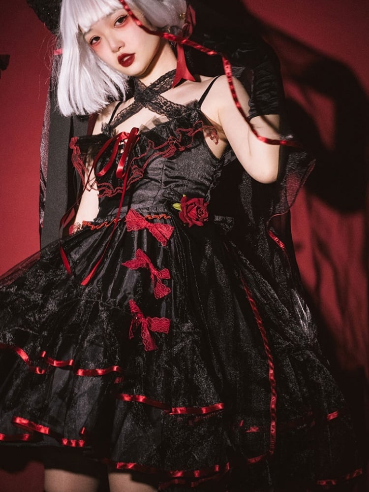 Plus Size Friendly Seven Deadly Sins Halter Neck Sweetheart Neckline Tiered Skirt and Flounce Hem Lolita JSK