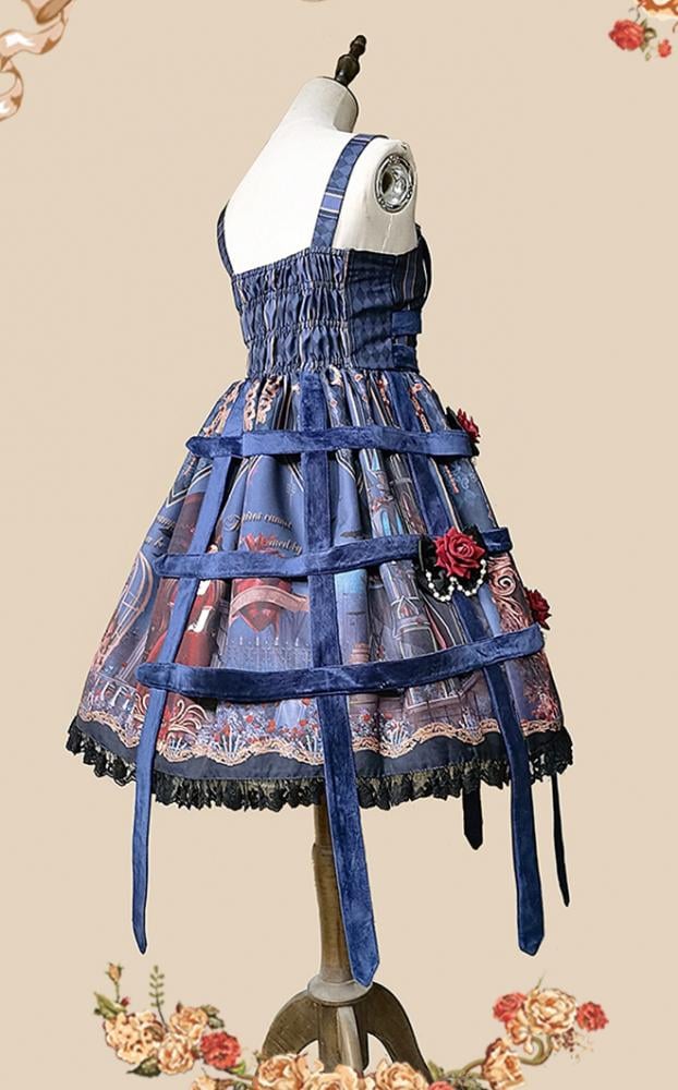 Midnight Magic Sweetheart Neckline High Waist Ruffle Trim Jumper Skirt