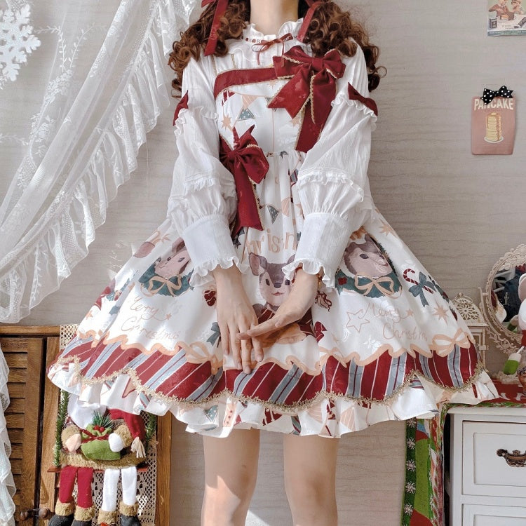 In Stock Christmas Style Elk Print Jumper Skirt