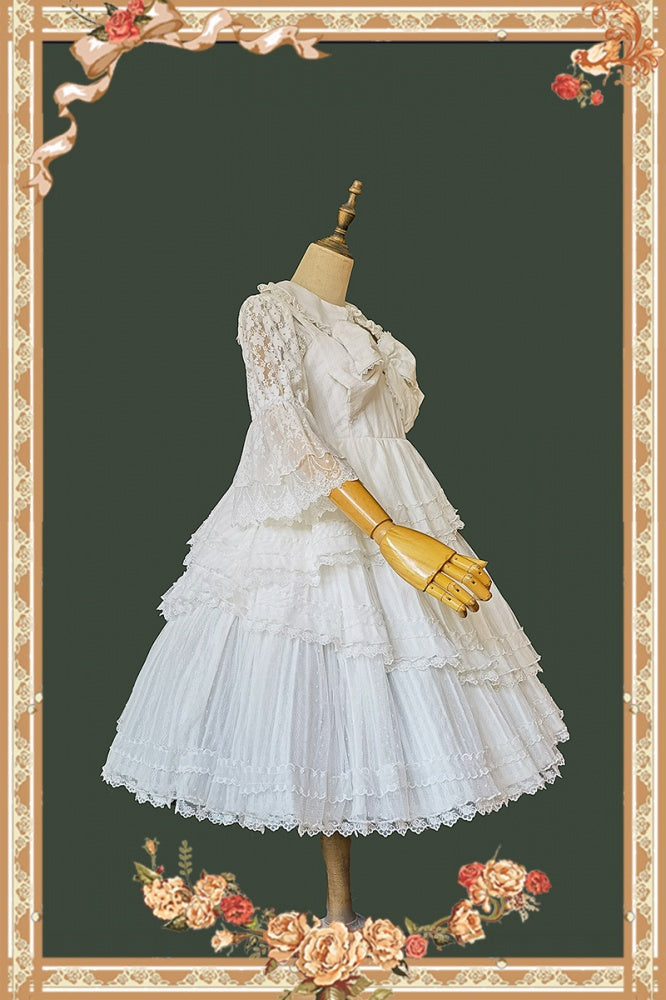 Dawn Tower Color White Big Bow Bodice High Waist Jumper Skirt