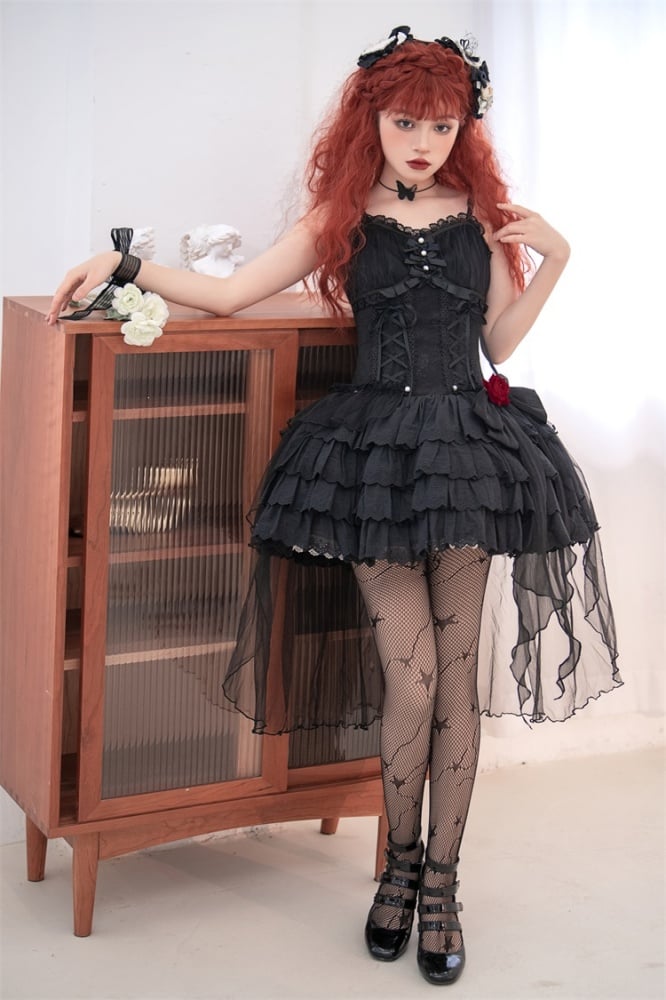 Little Rose Kuro and Shiro Style Sweetheart Neckline High Waist Jumper Skirt