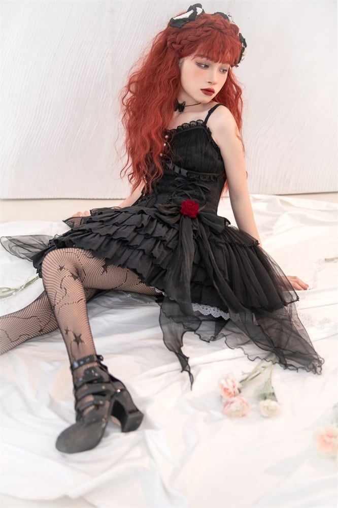 Little Rose Kuro and Shiro Style Sweetheart Neckline High Waist Jumper Skirt