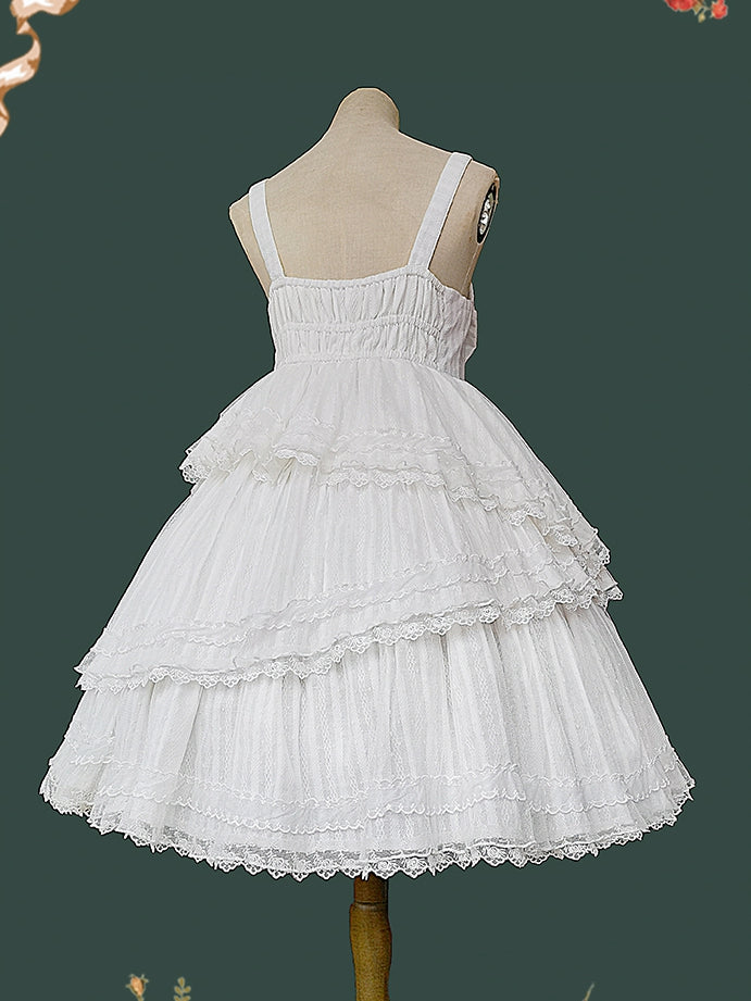 Dawn Tower Color White Big Bow Bodice High Waist Jumper Skirt