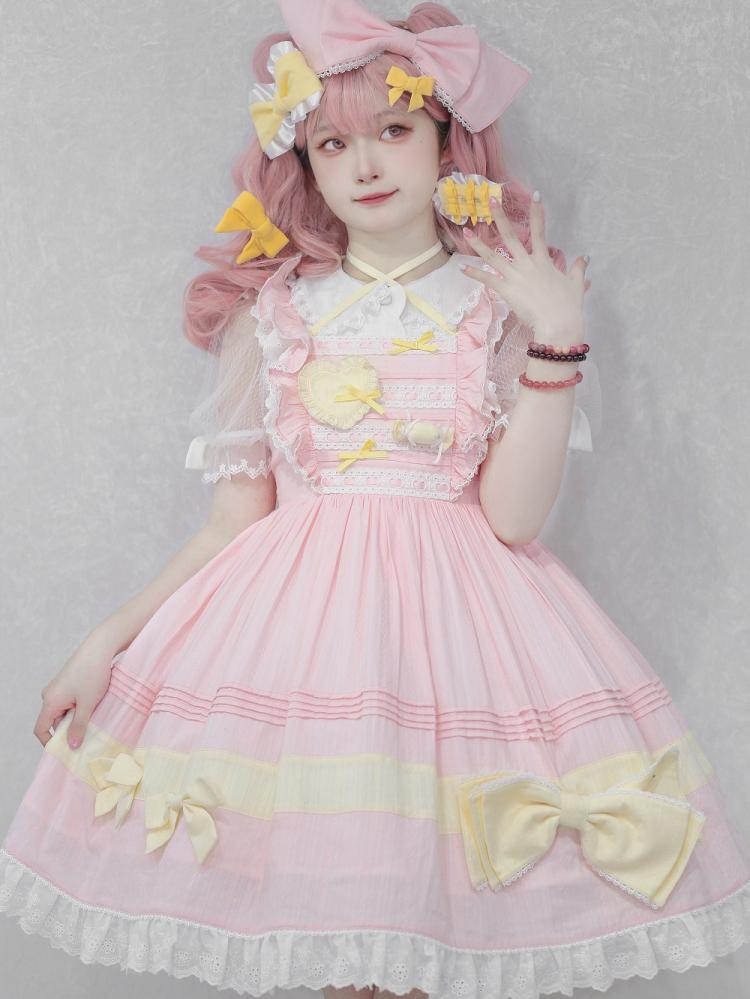 In Stock Bowknot High Waist Ruffle Hem Jumper Skirt