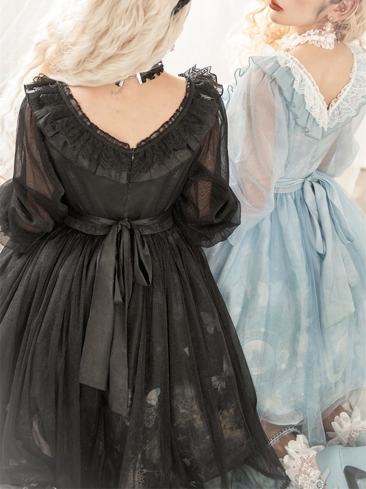 Sweet Bowknot Details Ruffle Neckline Beads Halter Neck Long Sleeves One Piece