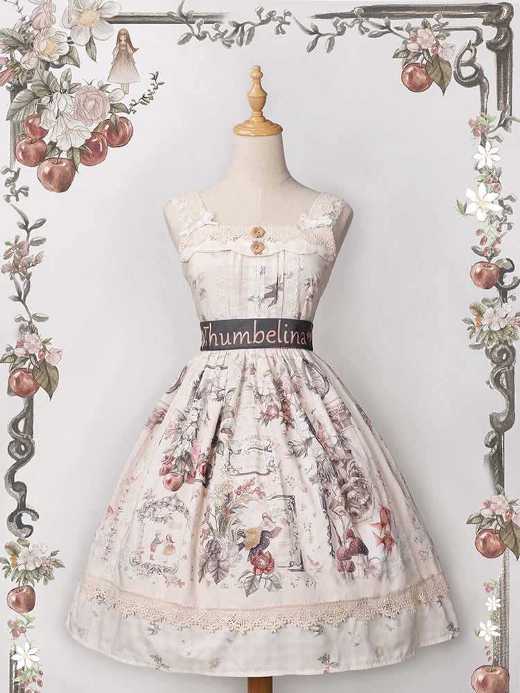 Thumbelina Floral Print Petal Neckline High Waist Short Version Jumper Skirt