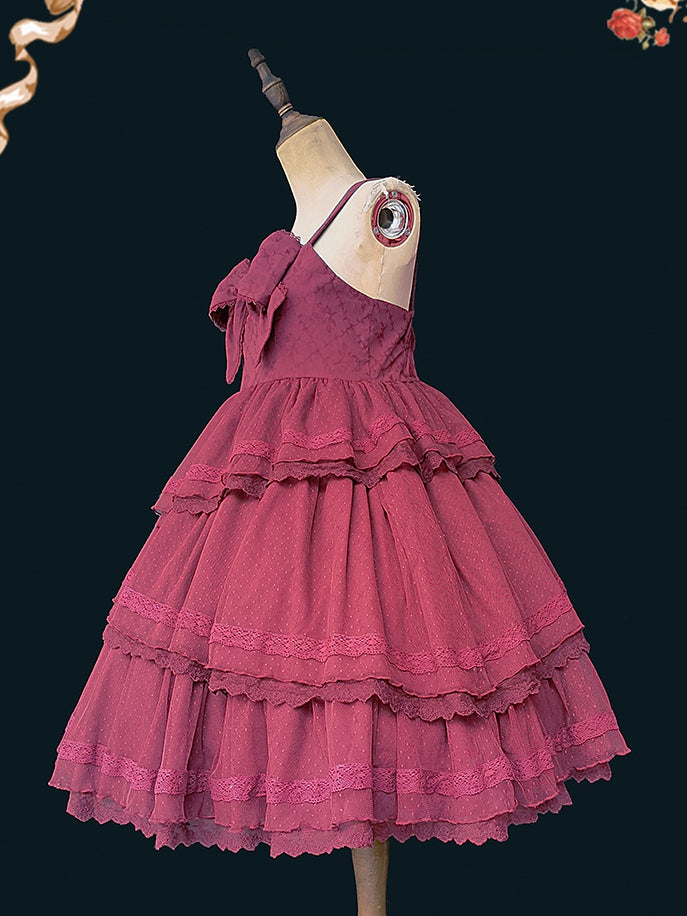 Dawn Tower Color Red Big Bow Bodice High Waist Jumper Skirt