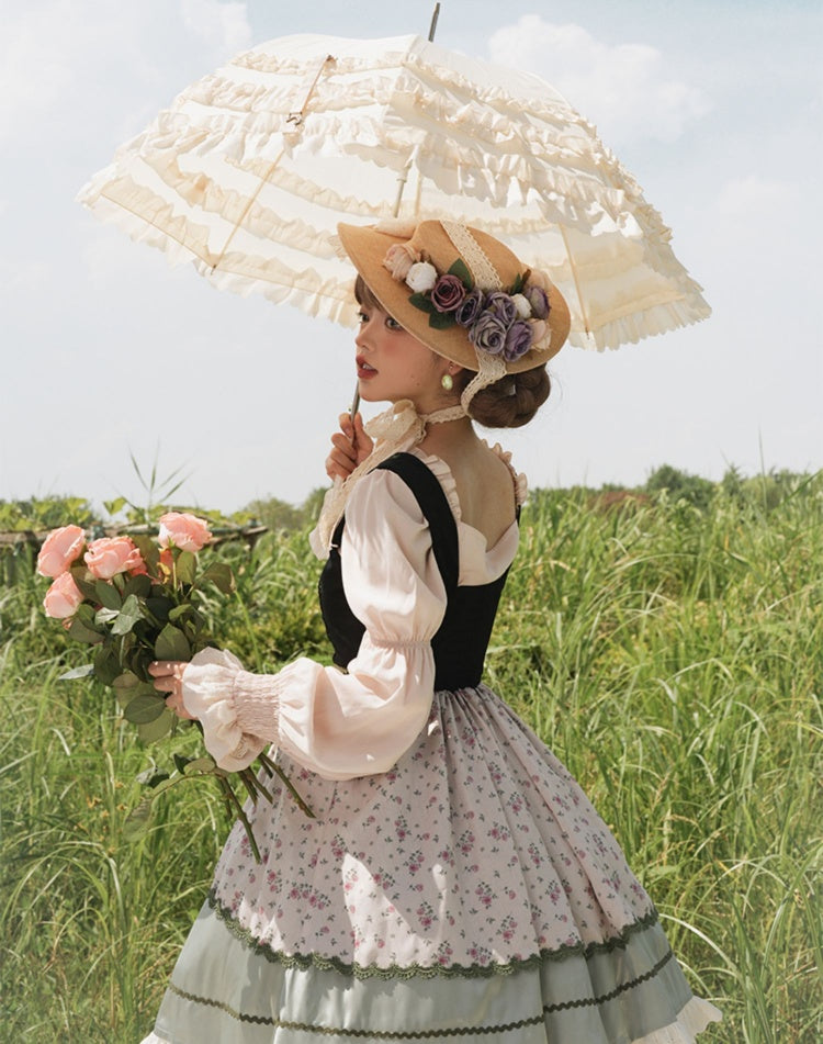 Heidi's Dream Lace-up Detail Ruffle Trim Floral Print Lolita JSK