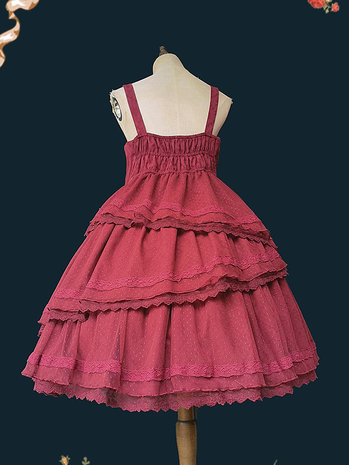 Dawn Tower Color Red Big Bow Bodice High Waist Jumper Skirt