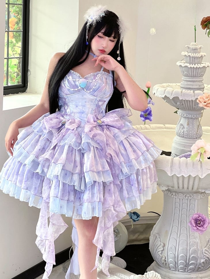 Sea Shell Bowknots Purple Corset Dress Mermaid Princess Summer Holiday Dress